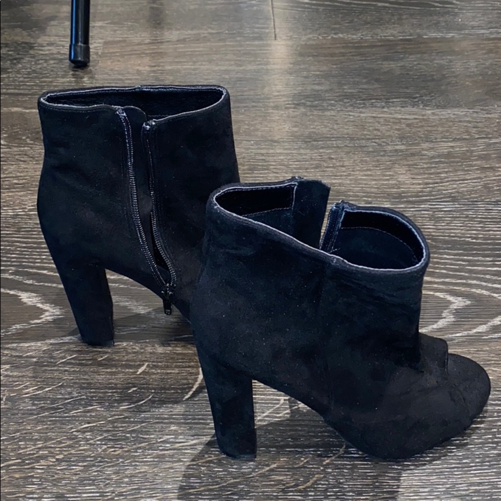 Wild Diva Lounge Black Suede PeepToe Ankle Booties